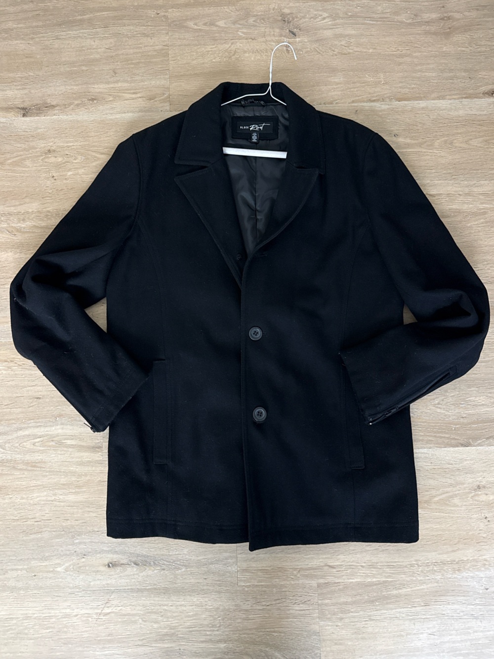 Black Rivet Men’s Black Pea Coat - Classic Single-Breasted Large